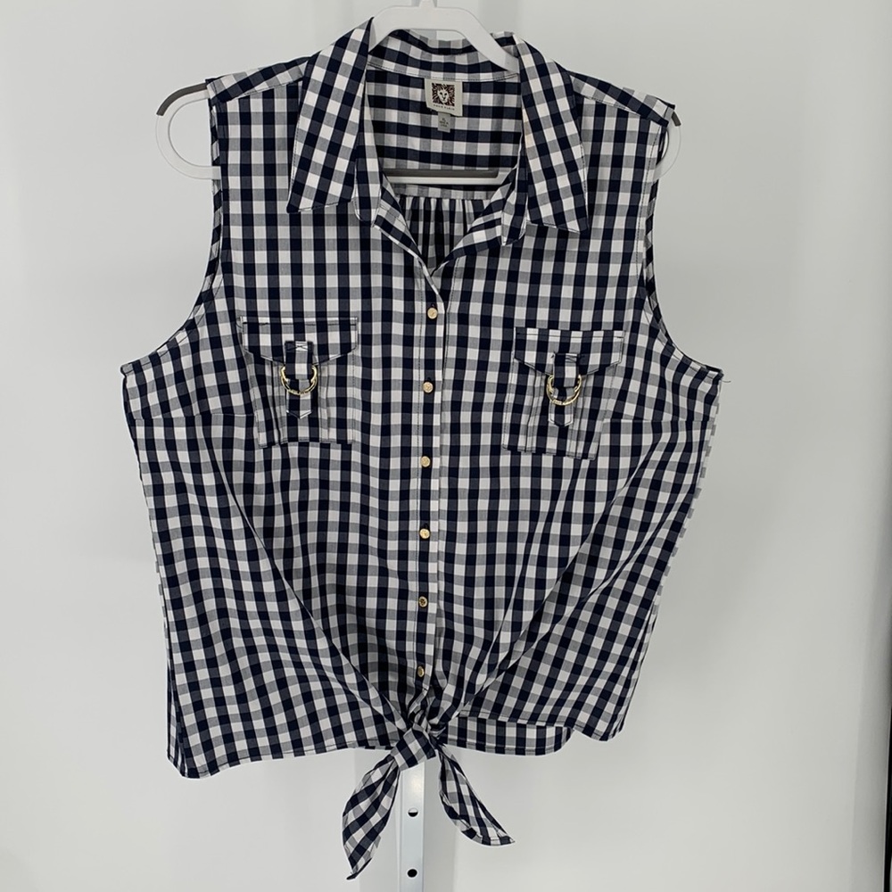Like New Anne Klein Blue/White Checked Summer Blouse. Sz XL
